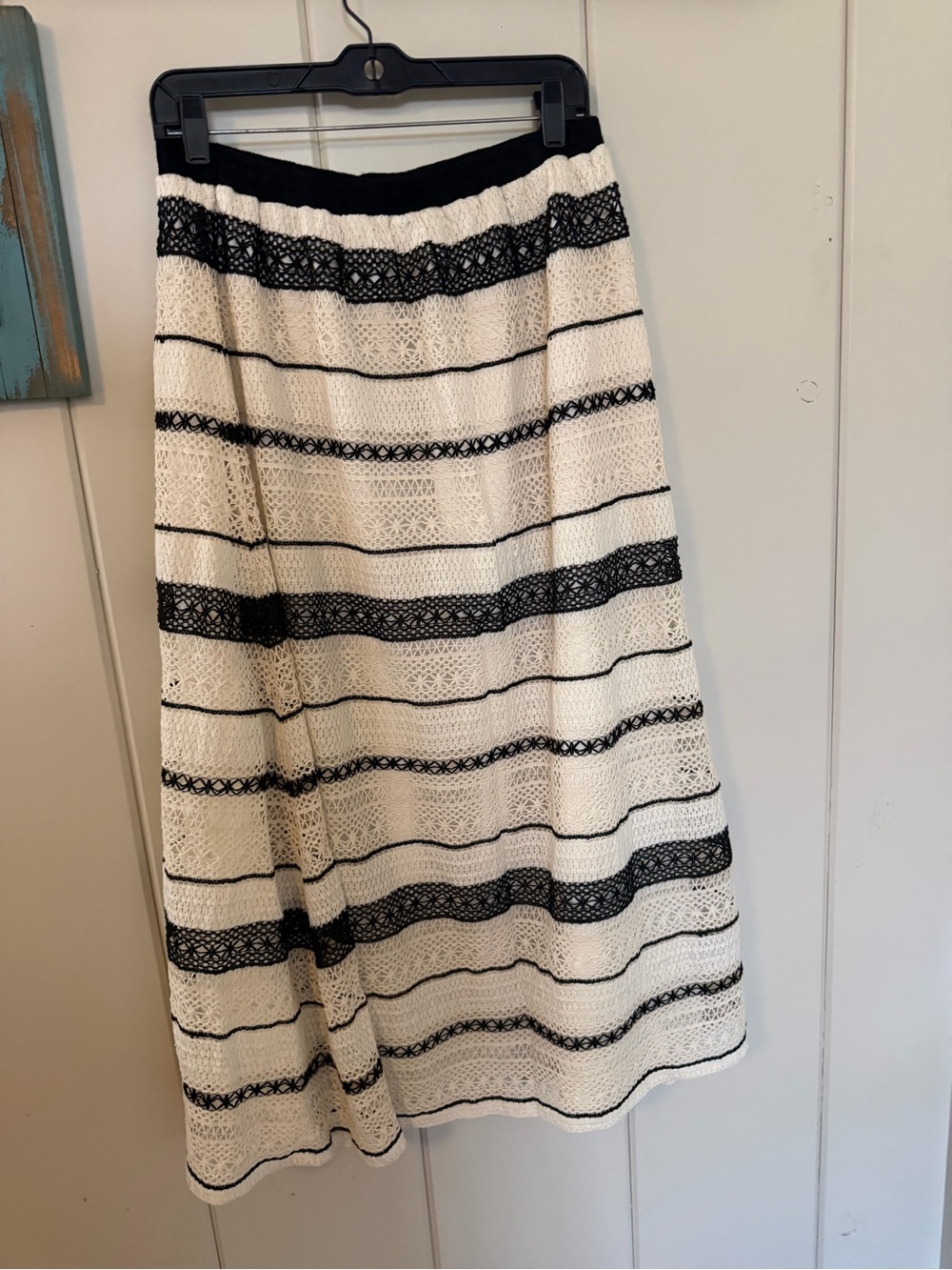 Baltic Born L Ivory Black Crochet Lace Maxi Skirt Cotton Boho Resort